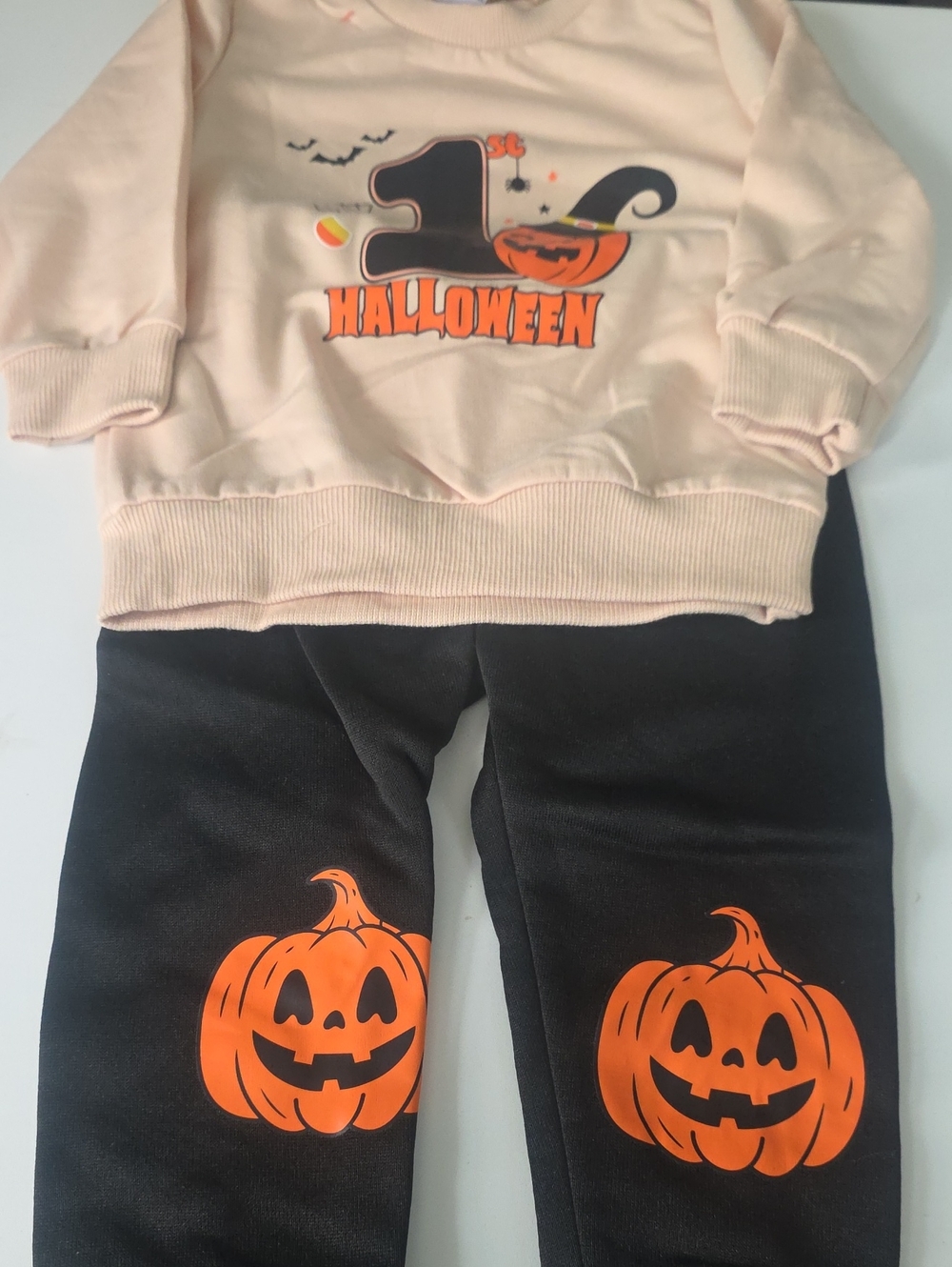 Toddler 1st Halloween Pumpkin Sweatshirt & Leggings Set - Cream and Black